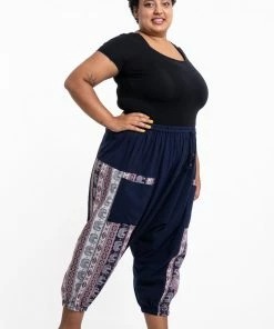 HaremPants.com Plus Size Elephant Aztec Cotton Women's Harem Pants In Navy