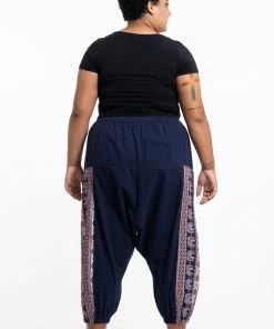 HaremPants.com Plus Size Elephant Aztec Cotton Women's Harem Pants In Navy
