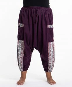 HaremPants.com Plus Size Elephant Aztec Cotton Women's Harem Pants In Purple