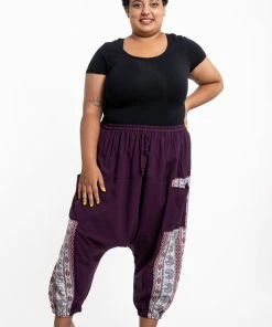 HaremPants.com Plus Size Elephant Aztec Cotton Women's Harem Pants In Purple
