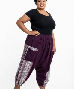 HaremPants.com Plus Size Elephant Aztec Cotton Women's Harem Pants In Purple