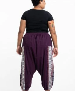 HaremPants.com Plus Size Elephant Aztec Cotton Women's Harem Pants In Purple