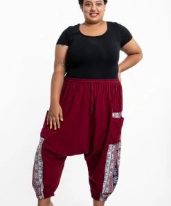 HaremPants.com Plus Size Elephant Aztec Cotton Women's Harem Pants In Red