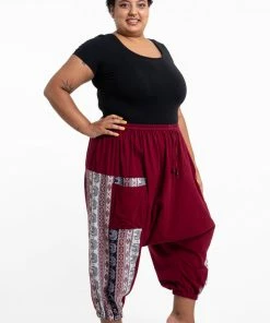 HaremPants.com Plus Size Elephant Aztec Cotton Women's Harem Pants In Red