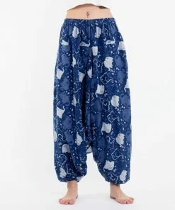HaremPants.com Elephant Prints Women's Low Cut Cotton Harem Pants In Indigo