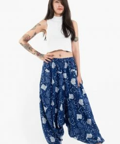 HaremPants.com Elephant Prints Women's Low Cut Cotton Harem Pants In Indigo