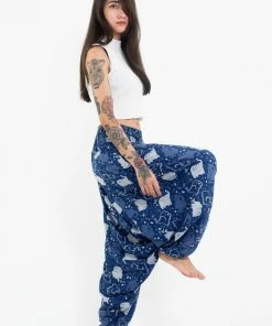 HaremPants.com Elephant Prints Women's Low Cut Cotton Harem Pants In Indigo
