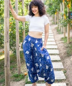 HaremPants.com Elephant Prints Women's Low Cut Cotton Harem Pants In Indigo