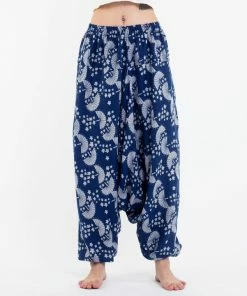 HaremPants.com Fan Prints Women's Low Cut Cotton Harem Pants In Indigo