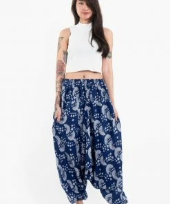 HaremPants.com Fan Prints Women's Low Cut Cotton Harem Pants In Indigo