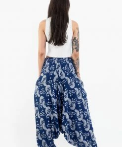 HaremPants.com Fan Prints Women's Low Cut Cotton Harem Pants In Indigo