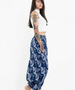 HaremPants.com Fan Prints Women's Low Cut Cotton Harem Pants In Indigo