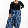 HaremPants.com Plus Size Fan Prints Women's Low Cut Cotton Harem Pants In Indigo
