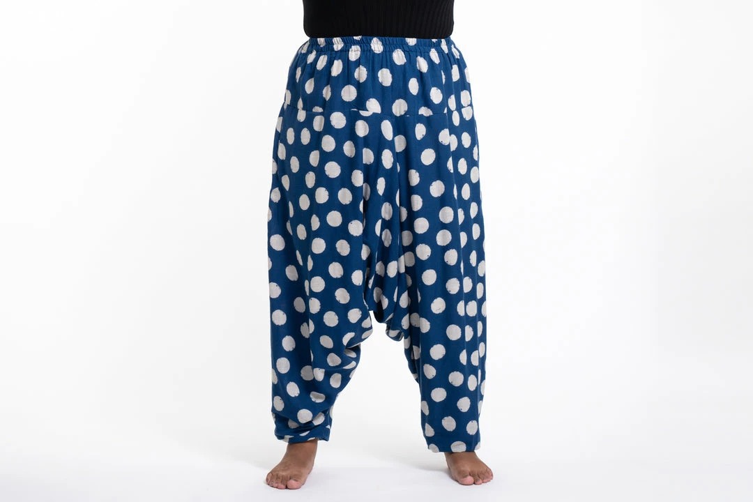 HaremPants.com Plus Size Polkadot Prints Women's Low Cut Cotton Harem Pants In Indigo 4 HaremPants.com Plus Size Polkadot Prints Women's Low Cut Cotton Harem Pants In Indigo