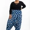 HaremPants.com Plus Size Polkadot Prints Women's Low Cut Cotton Harem Pants In Indigo