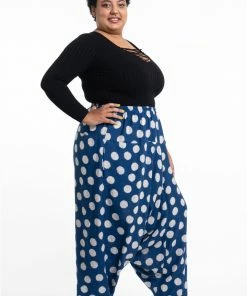 HaremPants.com Plus Size Polkadot Prints Women's Low Cut Cotton Harem Pants In Indigo 8 HaremPants.com Plus Size Polkadot Prints Women's Low Cut Cotton Harem Pants In Indigo