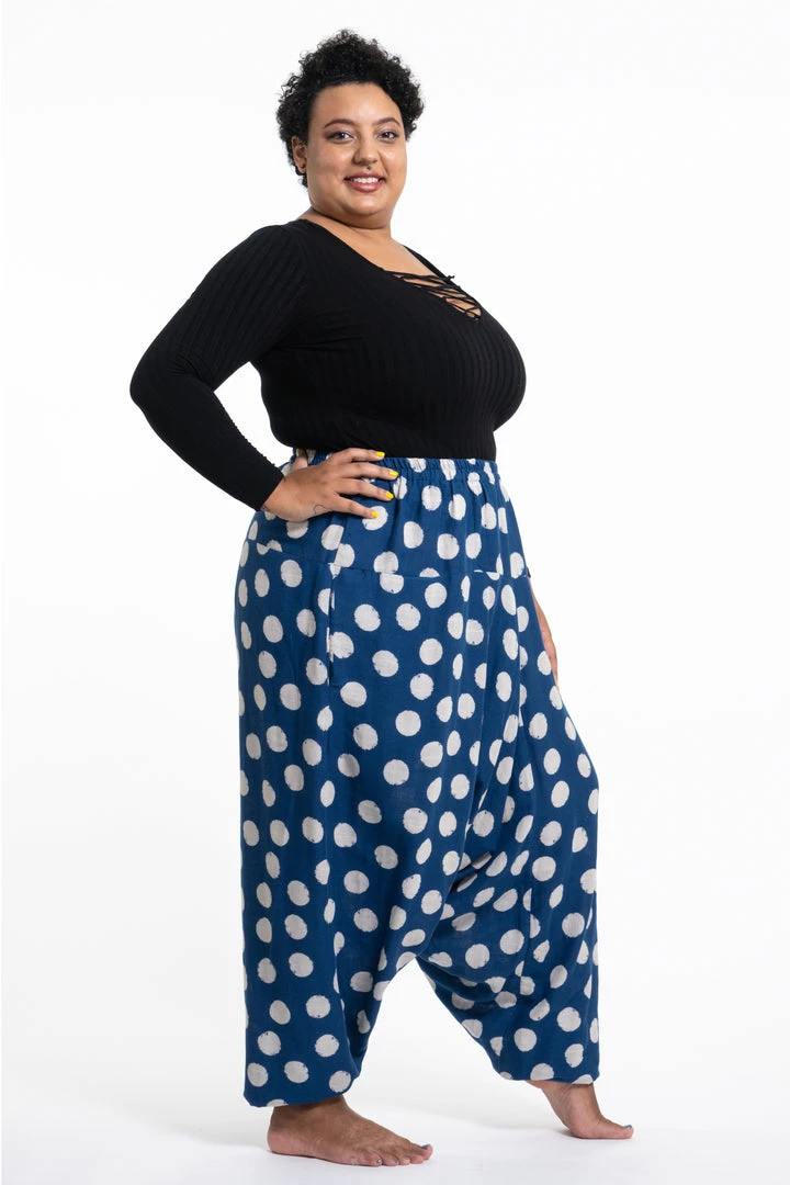 HaremPants.com Plus Size Polkadot Prints Women's Low Cut Cotton Harem Pants In Indigo 5 HaremPants.com Plus Size Polkadot Prints Women's Low Cut Cotton Harem Pants In Indigo