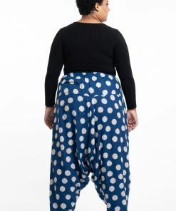 HaremPants.com Plus Size Polkadot Prints Women's Low Cut Cotton Harem Pants In Indigo 9 HaremPants.com Plus Size Polkadot Prints Women's Low Cut Cotton Harem Pants In Indigo