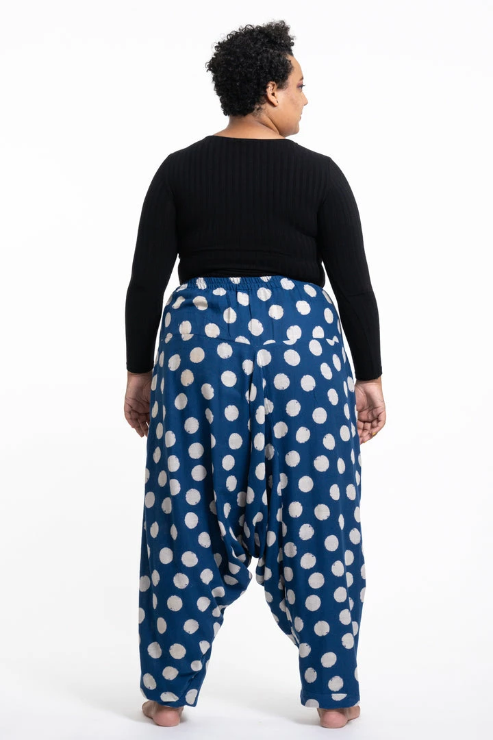 HaremPants.com Plus Size Polkadot Prints Women's Low Cut Cotton Harem Pants In Indigo 6 HaremPants.com Plus Size Polkadot Prints Women's Low Cut Cotton Harem Pants In Indigo