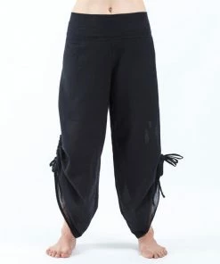 HaremPants.com Women's Cotton Side Drawstring Palazzo Pants In Black