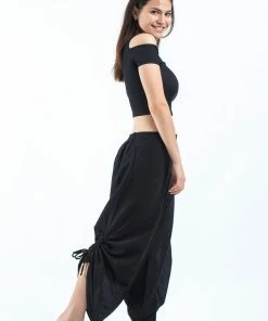HaremPants.com Women's Cotton Side Drawstring Palazzo Pants In Black