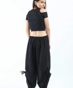 HaremPants.com Women's Cotton Side Drawstring Palazzo Pants In Black