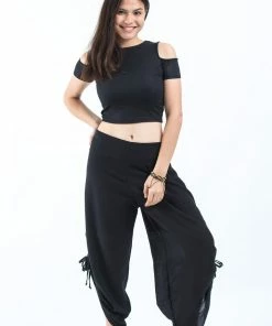 HaremPants.com Women's Cotton Side Drawstring Palazzo Pants In Black