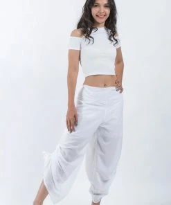 HaremPants.com Women's Cotton Side Drawstring Palazzo Pants In White
