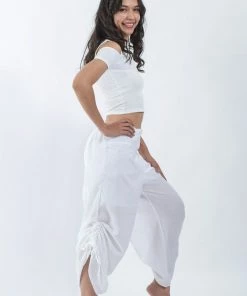 HaremPants.com Women's Cotton Side Drawstring Palazzo Pants In White