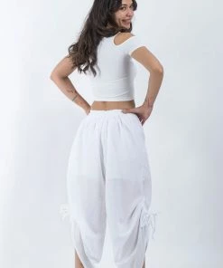 HaremPants.com Women's Cotton Side Drawstring Palazzo Pants In White