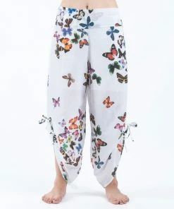 HaremPants.com Women's Cotton Side Drawstring Palazzo Pants In Butterflies Pink