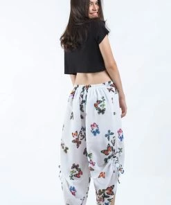 HaremPants.com Women's Cotton Side Drawstring Palazzo Pants In Butterflies Pink