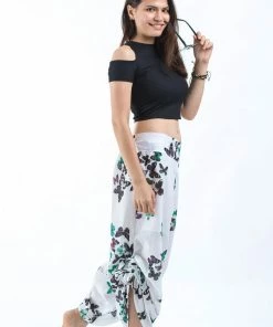 HaremPants.com Women's Cotton Side Drawstring Palazzo Pants In Butterflies Turquoise