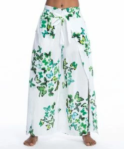 HaremPants.com Women's Cotton Wrap Palazzo Pants In Butterflies Green