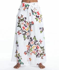 HaremPants.com Women's Cotton Wrap Palazzo Pants In Butterflies Pink