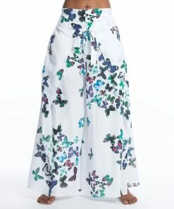 HaremPants.com Women's Cotton Wrap Palazzo Pants In Butterflies Turquoise