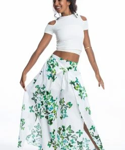 HaremPants.com Women's Cotton Wrap Palazzo Pants In Butterflies Green