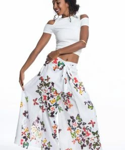 HaremPants.com Women's Cotton Wrap Palazzo Pants In Butterflies Pink