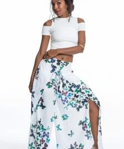 HaremPants.com Women's Cotton Wrap Palazzo Pants In Butterflies Turquoise