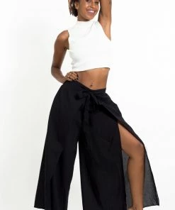 HaremPants.com Women's Cotton Wrap Palazzo Pants In Solid Black