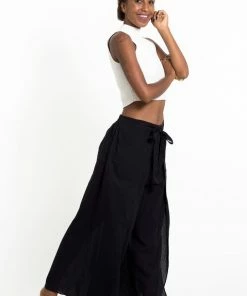 HaremPants.com Women's Cotton Wrap Palazzo Pants In Solid Black