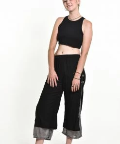 HaremPants.com Women's Cotton Double Layers Cropped Pants In Solid Black