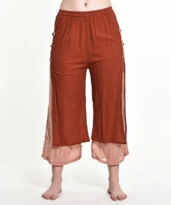 HaremPants.com Women's Cotton Double Layers Cropped Pants In Solid Brick