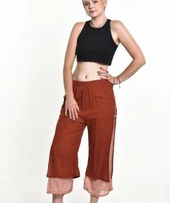 HaremPants.com Women's Cotton Double Layers Cropped Pants In Solid Brick