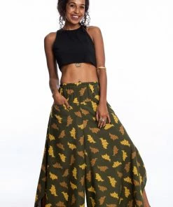 HaremPants.com Leaves Women's Cotton Palazzo Pants In Green