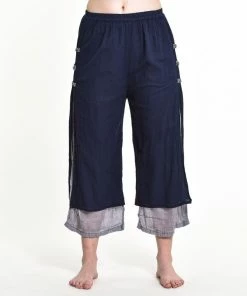HaremPants.com Women's Cotton Double Layers Cropped Pants In Solid Navy