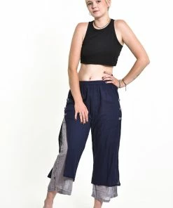 HaremPants.com Women's Cotton Double Layers Cropped Pants In Solid Navy