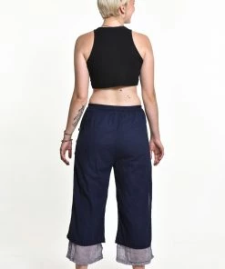 HaremPants.com Women's Cotton Double Layers Cropped Pants In Solid Navy