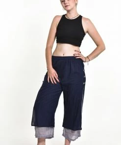 HaremPants.com Women's Cotton Double Layers Cropped Pants In Solid Navy
