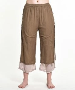 HaremPants.com Women's Cotton Double Layers Cropped Pants In Solid Brown